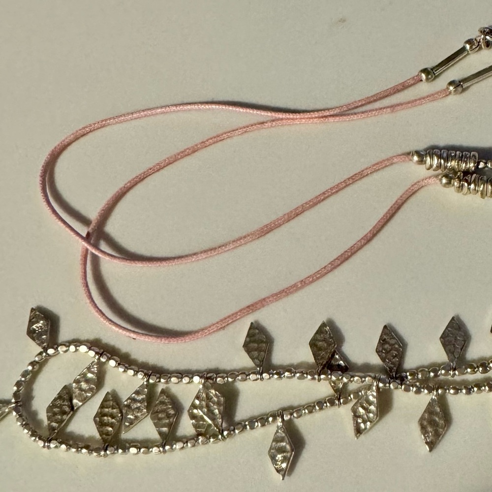 NWT Banana Republic Silver Tone and Pink Cord Necklace 30”